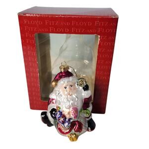Fitz & Floyd Classics Candy Lane Blown Glass Santa Holiday Christmas Ornament